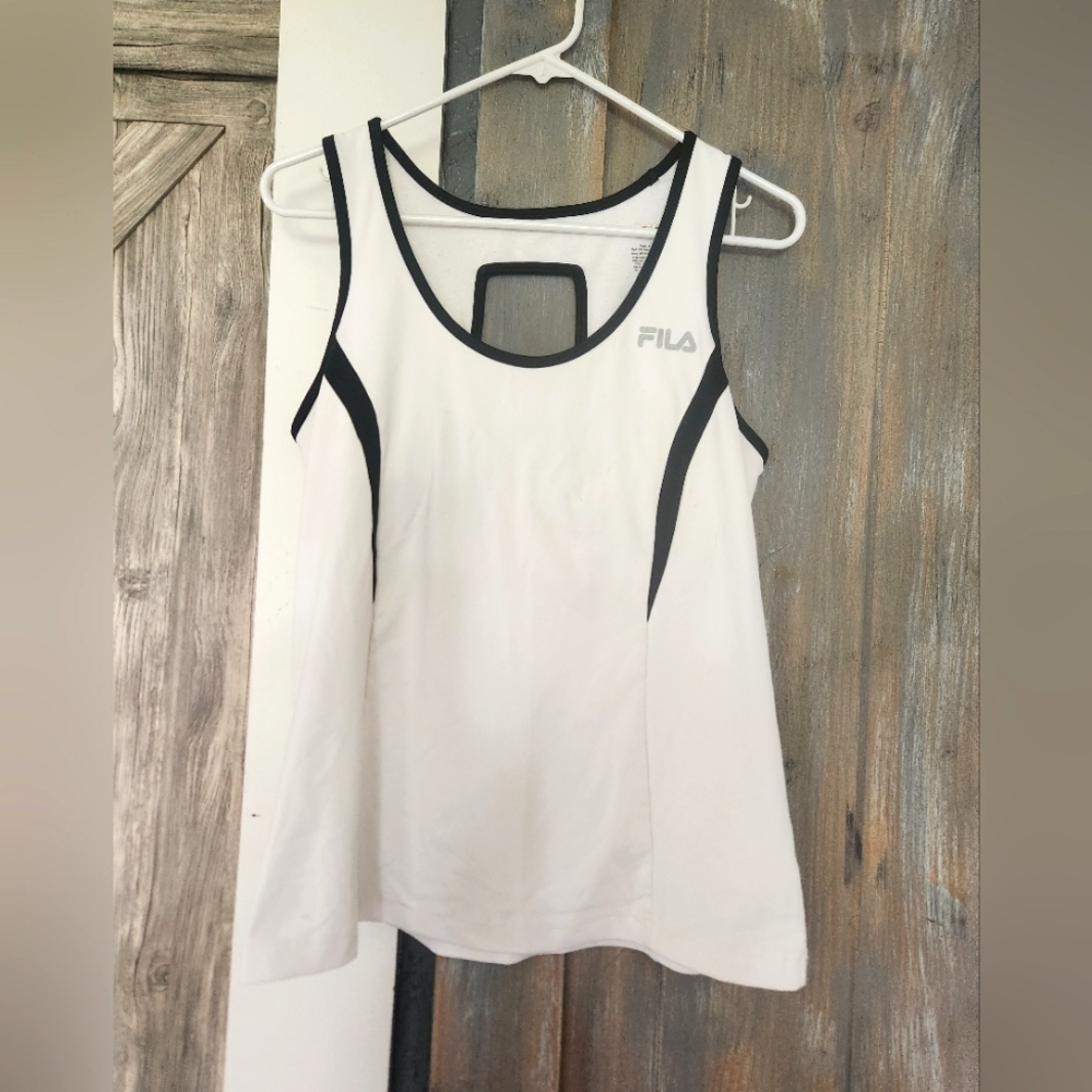 Fila Women's White and Black Tank Top